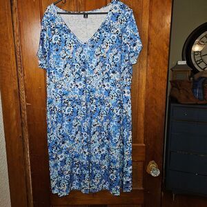SHEIN Curve Womens‎ 2XL Vibrant Blue Floral Vneck Midi Dress New